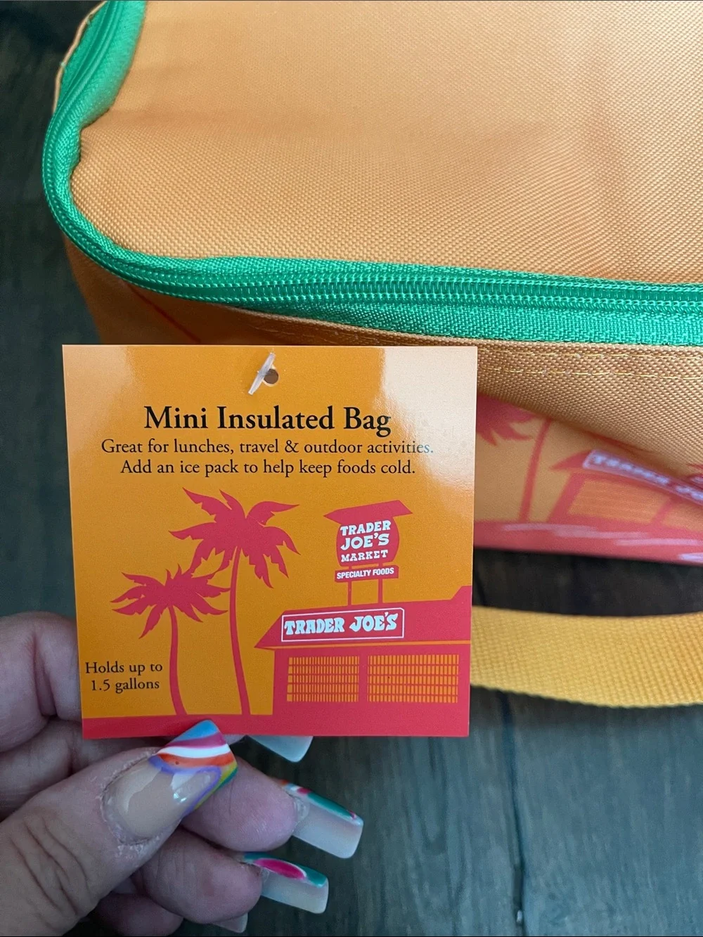 Trader Joe's Orange Insulated Lunch Bag with Green Zipper